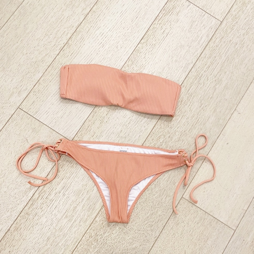 COPY - Victorias Secret PINK ribbed bandeau coral orange bikini XS